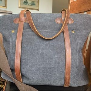 Smriti Canvas and Leather Zip Top All Purpose Tote For Life. Gray/Chocolate